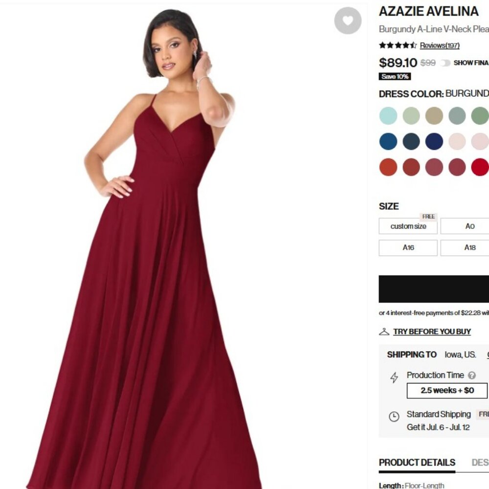 Azazie Avelina Burgundy - A-Line V-Neck Pleated Chiffon Dress